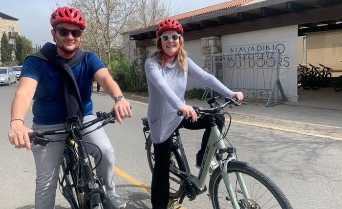 Chyssa Kakiori and Dimitris Stathopoulos cycling in Messinia, Greece