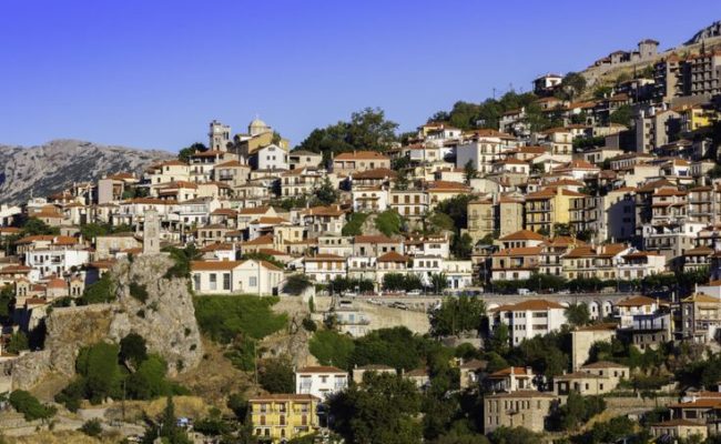 Historic village of Arachova in the mountains